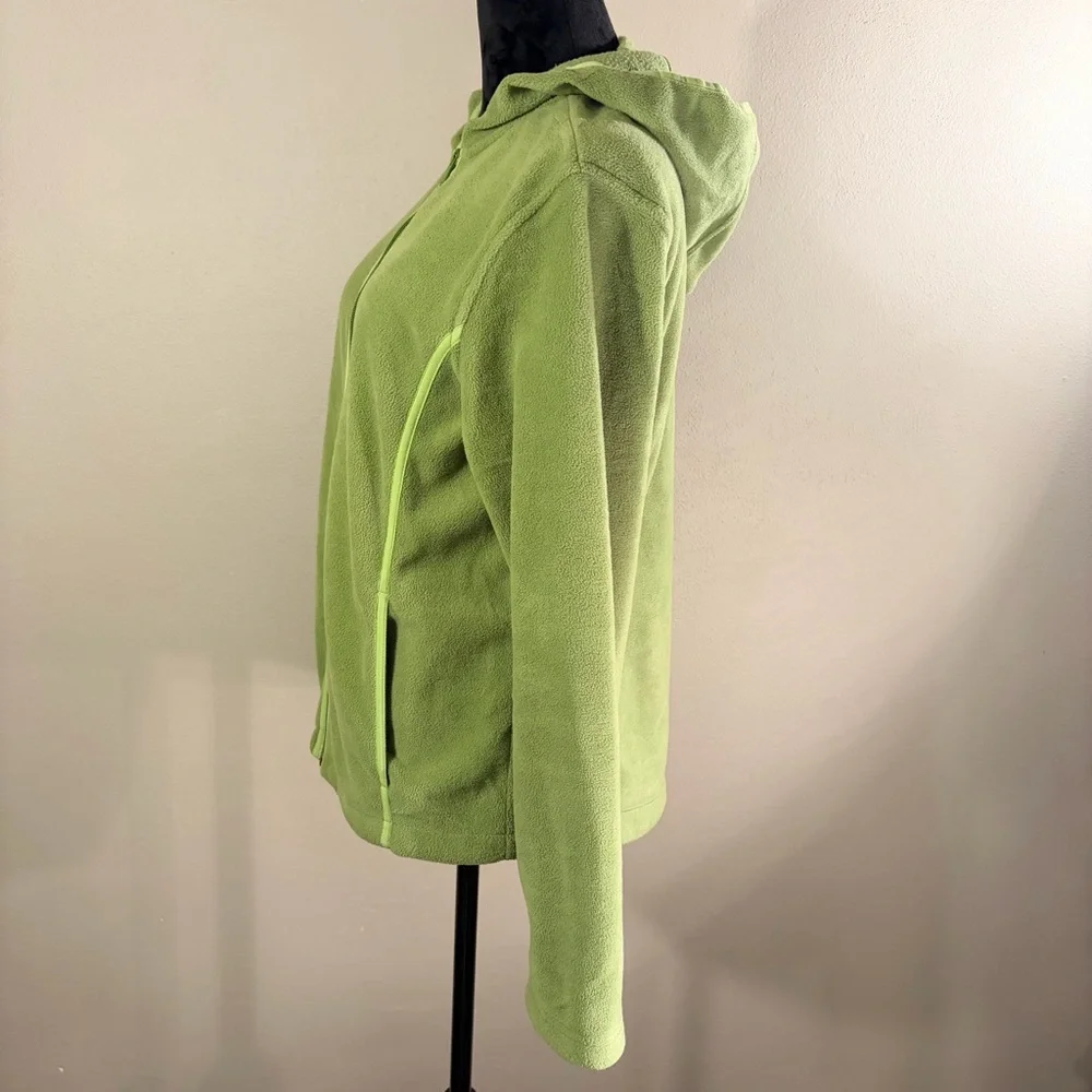 Columbia Fleece Hoodie Full-Zip Jacket Lime Green Sz L EUC Fall Layering Hiking